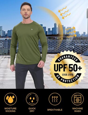 BGOWATU Men's Long Sleeve Sun Shirt Hiking Shirts UPF 50+ Quick Dry Lightweight Athletic T-Shirts for Outdoor in Saudi Arabia