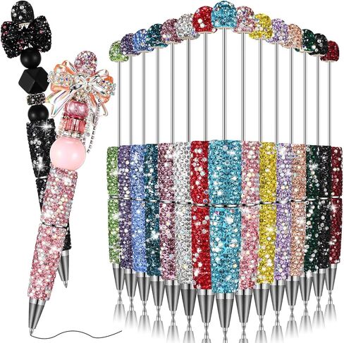 Tondiamo 15 PCS Glitter Beadable Abens Full Rhinestone Fancs Abens for Beads Diy Diamond Pens Pen Kit Cute Journaling point fun bling ballpoin in Kuwait