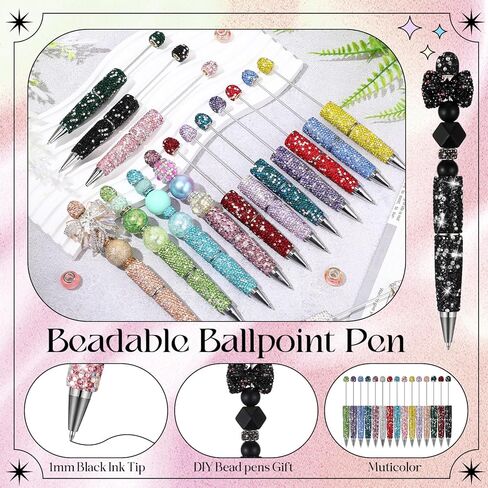 Tondiamo 15 PCS Glitter Beadable Abens Full Rhinestone Fancs Abens for Beads Diy Diamond Pens Pen Kit Cute Journaling point fun bling ballpoin in Kuwait