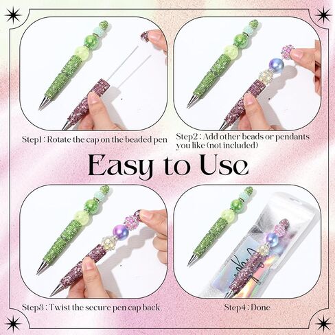 Tondiamo 15 PCS Glitter Beadable Abens Full Rhinestone Fancs Abens for Beads Diy Diamond Pens Pen Kit Cute Journaling point fun bling ballpoin in Kuwait