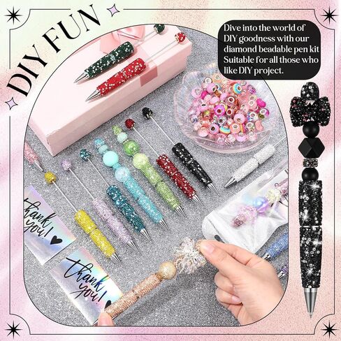 Tondiamo 15 PCS Glitter Beadable Abens Full Rhinestone Fancs Abens for Beads Diy Diamond Pens Pen Kit Cute Journaling point fun bling ballpoin in Kuwait