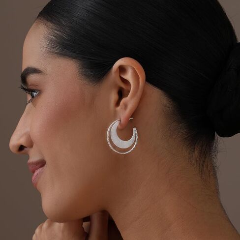 LECALLA Real 925 Sterling Silver C أقراط | الأطواق الصغيرة الخفيفة الأطواق الإيطالية نصف حلق الأطواق للنساء in Kuwait
