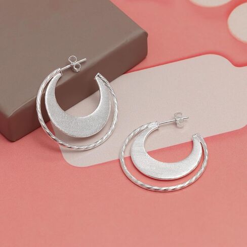 LECALLA Real 925 Sterling Silver C أقراط | الأطواق الصغيرة الخفيفة الأطواق الإيطالية نصف حلق الأطواق للنساء in Kuwait