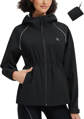 baleaf Women's Rain Jackets Waterproof Windbreaker Packable Lightweight Cycling Running Jacket Hiking Gear Reflective Hooded in Saudi Arabia