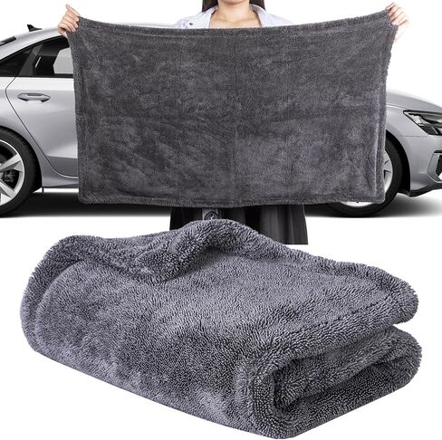 aokway Car Drying Towel from No Streaks, Scratches, or Water Spots - Large Premium 1300 GSM Microfiber - Double Twist Pile & Edgeless Design for Quick & Effortless Dry - 16" x 16"（1 Pack） in Saudi Arabia
