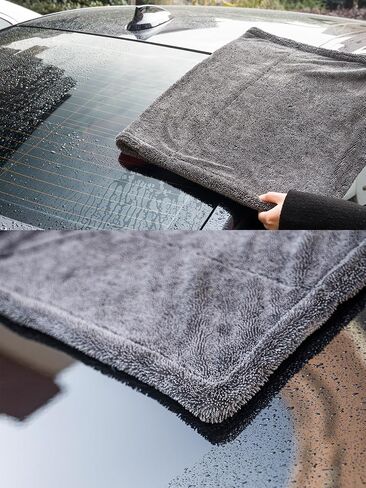 aokway Car Drying Towel from No Streaks, Scratches, or Water Spots - Large Premium 1300 GSM Microfiber - Double Twist Pile & Edgeless Design for Quick & Effortless Dry - 16" x 16"（1 Pack） in Saudi Arabia