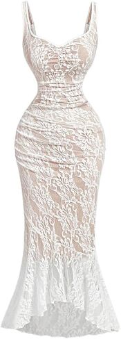 Gorglitter Women's Lace Bodycon Fishtail Midi Graduation Prom Prom Wedder in Kuwait