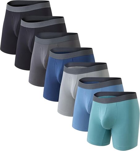 COLORFULLEAF Men's Boxer Briefs Soft Comfort Breathable Rayon Made From Bamboo Underwear for Men Packs Open Fly Pouch in Kuwait