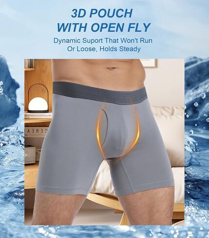 COLORFULLEAF Men's Boxer Briefs Soft Comfort Breathable Rayon Made From Bamboo Underwear for Men Packs Open Fly Pouch in Kuwait