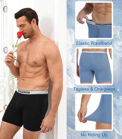 COLORFULLEAF Men's Boxer Briefs Soft Comfort Breathable Rayon Made From Bamboo Underwear for Men Packs Open Fly Pouch in Kuwait