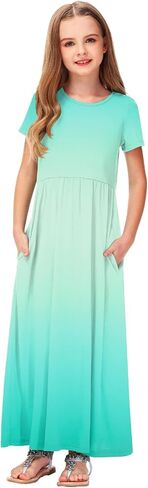 Deerose Girls Maxi Dress Short Sleeve Gradient Dresses Floor Length Outfits 5-14 Years in Saudi Arabia