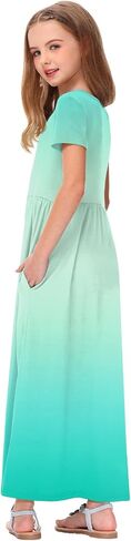 Deerose Girls Maxi Dress Short Sleeve Gradient Dresses Floor Length Outfits 5-14 Years in Saudi Arabia