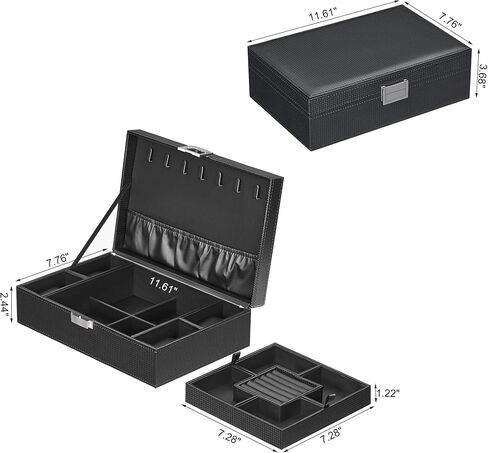 BEWISHOME Mens Jewelry Box, Jewelry Box for Men Women, Jewelry Organizer Box with 4 Watch Storage Case and Removable Tray, 2 Layer Jewelry Storage Case for Necklace Earring Ring Bracelet, Brown SSH07Z in Kuwait