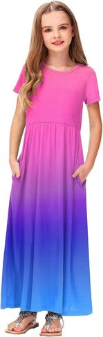 Deerose Girls Maxi Dress Short Sleeve Gradient Dresses Floor Length Outfits 5-14 Years in Saudi Arabia