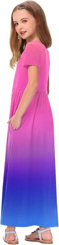 Deerose Girls Maxi Dress Short Sleeve Gradient Dresses Floor Length Outfits 5-14 Years in Saudi Arabia