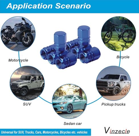 أغطية صمامات إطارات من الألومنيوم مع سدادة مطاطية مقاومة للتآكل، للسيارات والشاحنات والدراجات النارية وسيارات الدفع الرباعي والدراجات، أزرق - 8 قطع in Kuwait