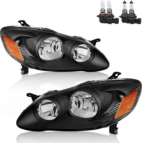 تجميع الأمراض الأمامية متوافقة مع 2003-2008 Toyota Corolla Halogen مع عدسة صافية العدسة السوداء مصابيح العاكس العاكس العنبر اليسار واليمين (مجموعة 2) 2) in Saudi Arabia