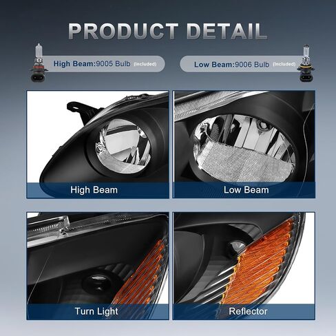 تجميع الأمراض الأمامية متوافقة مع 2003-2008 Toyota Corolla Halogen مع عدسة صافية العدسة السوداء مصابيح العاكس العاكس العنبر اليسار واليمين (مجموعة 2) 2) in Saudi Arabia