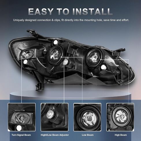 تجميع الأمراض الأمامية متوافقة مع 2003-2008 Toyota Corolla Halogen مع عدسة صافية العدسة السوداء مصابيح العاكس العاكس العنبر اليسار واليمين (مجموعة 2) 2) in Saudi Arabia