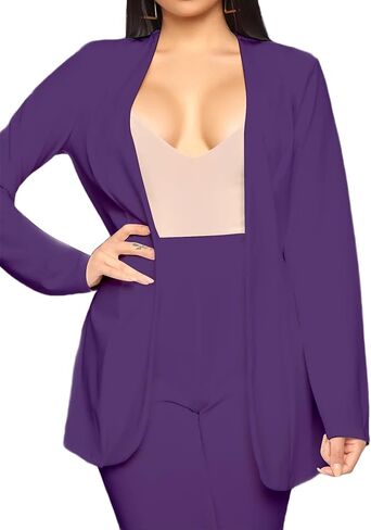 طقم بناطيل كاجوال للسيدات من Tcremisa مكون من قطعتين من ملابس العمل وسترة سادة بأكمام طويلة وسروال ضيق in Kuwait