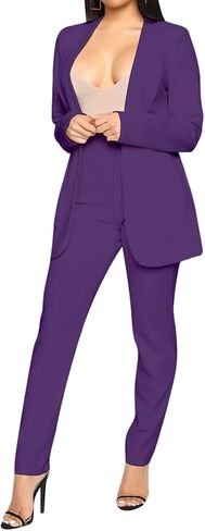 طقم بناطيل كاجوال للسيدات من Tcremisa مكون من قطعتين من ملابس العمل وسترة سادة بأكمام طويلة وسروال ضيق in Kuwait