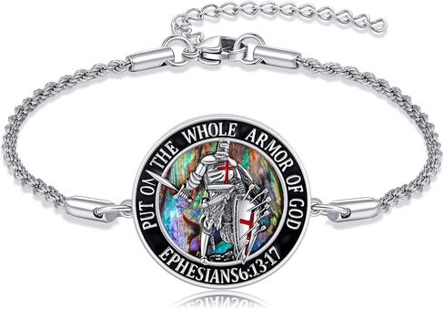 Armor of God Bracelet 925 Sterling Silver Abalone Shell Knights Templar Bracelets Christian Religious Amulet Catholic Jewelry Mothers Gifts for Women Men in Saudi Arabia