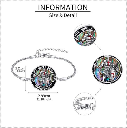 Armor of God Bracelet 925 Sterling Silver Abalone Shell Knights Templar Bracelets Christian Religious Amulet Catholic Jewelry Mothers Gifts for Women Men in Saudi Arabia