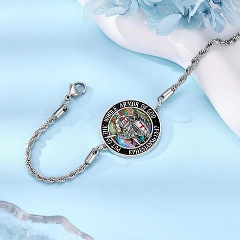 Armor of God Bracelet 925 Sterling Silver Abalone Shell Knights Templar Bracelets Christian Religious Amulet Catholic Jewelry Mothers Gifts for Women Men in Saudi Arabia