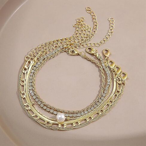 سوار Roe Dolph Gold Stack Barclets Gold chunkelets سلسلة قابلة للتكديس رابط Rhinestone Tennis Pearl Jewelry Strendy Stuff for Women in Saudi Arabia