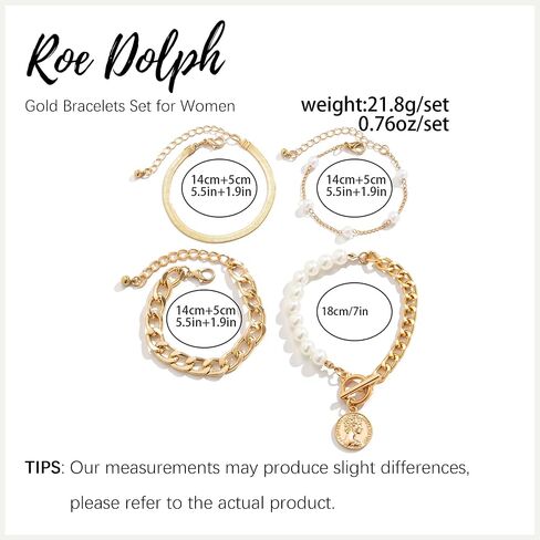 سوار Roe Dolph Gold Stack Barclets Gold chunkelets سلسلة قابلة للتكديس رابط Rhinestone Tennis Pearl Jewelry Strendy Stuff for Women in Kuwait