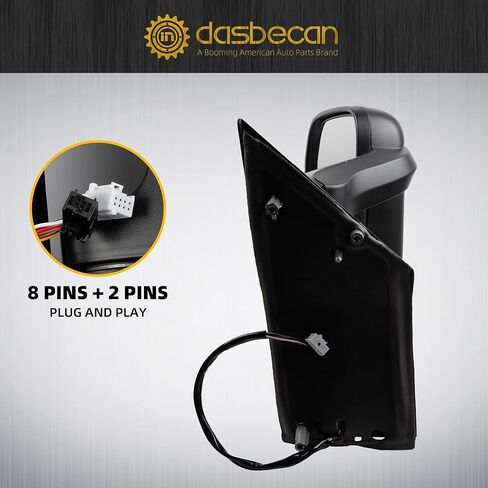 Dasbecan Passenger Right Side Mirror Replacement CH1321376 for Ram Promaster 1500 2500 3500 2014-2019 Heated Power Glass Manual Fold w/Turn Signal Light Short Arm 8 Pins 5VE98JXWAE in Kuwait