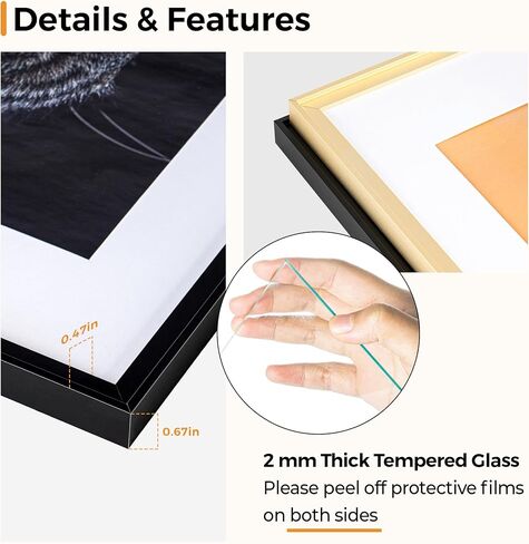 Richfocus الألمنيوم إطار صورة - 12x16 إطار معدني أسود مع حصيرة للصور 9x12 ، إطار عائم مع شماعات Plexiglass - إطار الملصقات المتضمنة لتديين الجدار المنزلي ، مجموعة من 3 in Kuwait