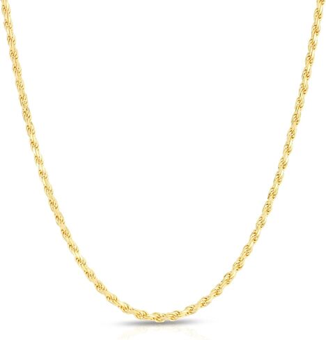Next Level Jewelry Solid 14K Gold Vermeil Sterling Silver Rope Diamond-Cut Necklace Chains 1.5MM - 5.5MM, Gold Rope Chain Men Women, Gold Rope Necklace in Kuwait