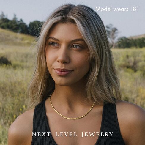Next Level Jewelry Solid 14K Gold Vermeil Sterling Silver Rope Diamond-Cut Necklace Chains 1.5MM - 5.5MM, Gold Rope Chain Men Women, Gold Rope Necklace in Kuwait