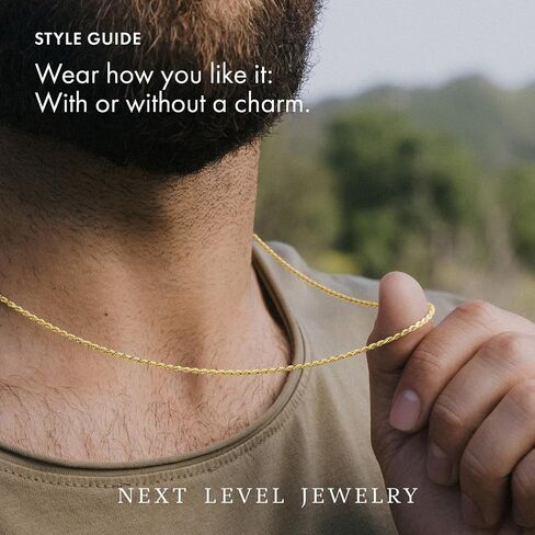 Next Level Jewelry Solid 14K Gold Vermeil Sterling Silver Rope Diamond-Cut Necklace Chains 1.5MM - 5.5MM, Gold Rope Chain Men Women, Gold Rope Necklace in Kuwait