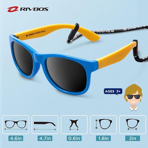 RIVBOS Kids Sunglasses with Strap Polarized UV Protection Flexible Rubber Shades for Boys Girls RBK023 in Kuwait