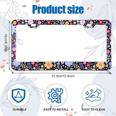 Flower License Plate Frame 2 Pcs Personalized Colorful Floral License Plate Frames with 2 Holes Screws Stainless Steel Car Plates Frame Universal Size: 12.4x6.3in Auto Parts Decoration in Saudi Arabia
