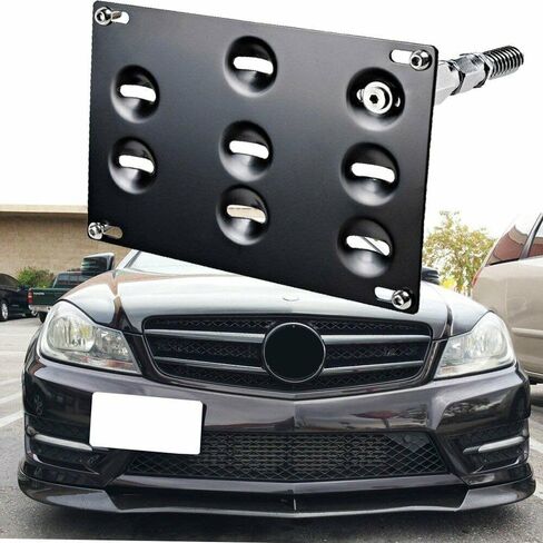 Tow Hook License Plate Mounting Bracket Holder Compatible with Mercedes-Benz W204 C-Class W212 W213 E-Class C117 CLA, GLK GLC W166 GLE ML Front Bumper Adapter No-Drill Relocation Kit, Black in Saudi Arabia