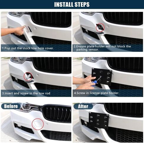Tow Hook License Plate Mounting Bracket Holder Compatible with Mercedes-Benz W204 C-Class W212 W213 E-Class C117 CLA, GLK GLC W166 GLE ML Front Bumper Adapter No-Drill Relocation Kit, Black in Saudi Arabia