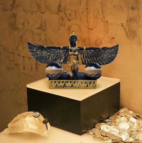 الأجنحة المفتوحة التي ركعت مصرية داعش تمثال قديم الأساطير المصرية إلهة النحت الكريستال الكرة حامل المنزل تمثال تمثال مصر. in Kuwait