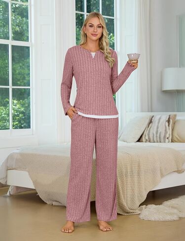 Blooming Jelly Womens Two Piece Cute Pajamas Sets Comfy 2 Piece Lounge Wear Color Block Matching Set Fall Pjs Pockets in Saudi Arabia