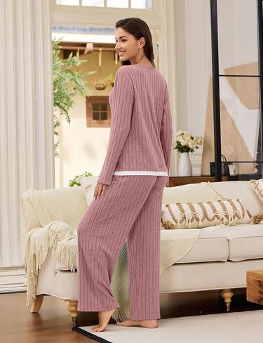 Blooming Jelly Womens Two Piece Cute Pajamas Sets Comfy 2 Piece Lounge Wear Color Block Matching Set Fall Pjs Pockets in Saudi Arabia
