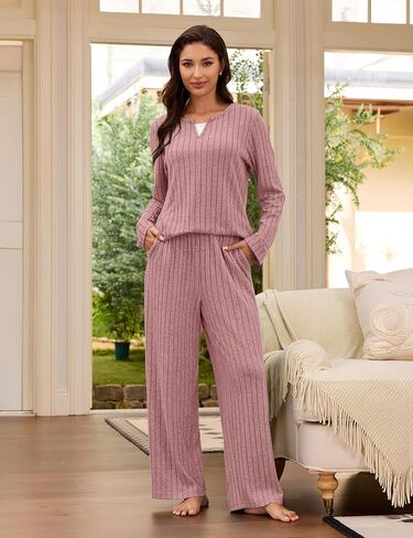 Blooming Jelly Womens Two Piece Cute Pajamas Sets Comfy 2 Piece Lounge Wear Color Block Matching Set Fall Pjs Pockets in Saudi Arabia