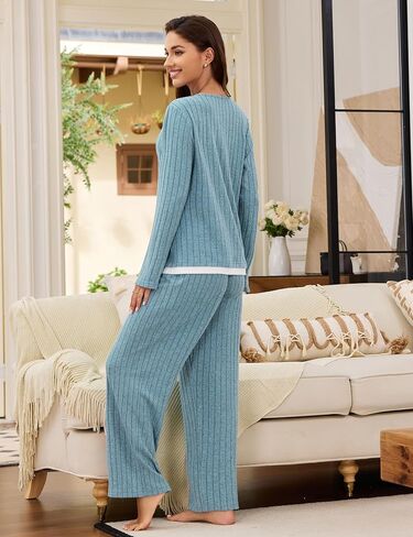Blooming Jelly Womens Two Piece Cute Pajamas Sets Comfy 2 Piece Lounge Wear Color Block Matching Set Fall Pjs Pockets in Saudi Arabia