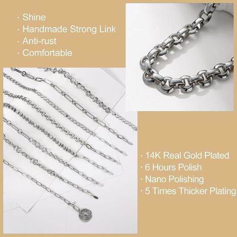Chunky Layered Gold Necklace For Women Paperclip Link Chain Statement Compass Coin Charm Beach Stackable Necklace Non Tarnish Dainty 14k Gold Plated Medallion Pendant Trendy Fashion Jewelry in Saudi Arabia