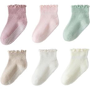 6 Pairs Toddler Ruffle Socks for Girls Baby Grip Socks Non Slip Socks Cute Grippy Frilly Socks in Saudi Arabia
