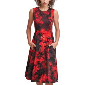 Calvin Klein Womens Fit Fit and Flare Red Multi 14 in Kuwait