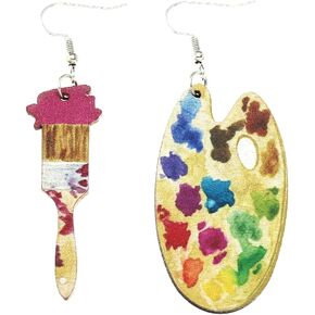 Unique Handmade Bohemian Vintage Big Wooden Artist Paint Brush Dangle Drop Earrings Dainty Cute Wood Paint Palette Charm Earrings Colorful Painter Jewelry for Women Artist Gift Art Teacher Gifts in Kuwait