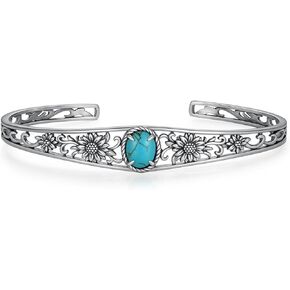 Sunflower Turquoise Bracelet 925 Sterling Silver Genuine Natural Turquoise Chunky Cuff Bangle Bracelet Vintage Native American Western Boho Style Jewelry Gift for Women in Kuwait