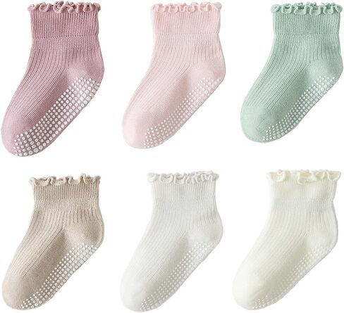 6 Pairs Toddler Ruffle Socks for Girls Baby Grip Socks Non Slip Socks Cute Grippy Frilly Socks in Saudi Arabia